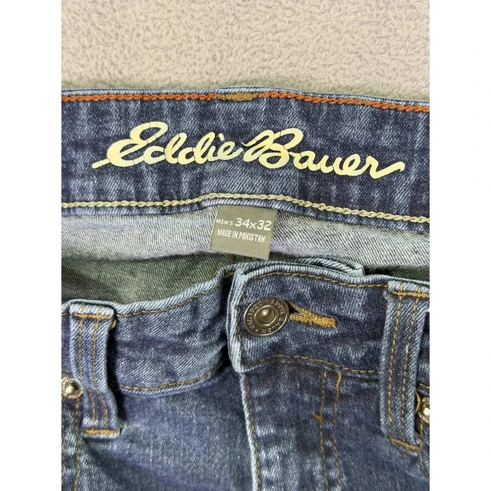 Eddie Bauer Jeans Mens 34x32 Blue Dark Wash Mid Rise Slim Fit‎ Straight Stretch